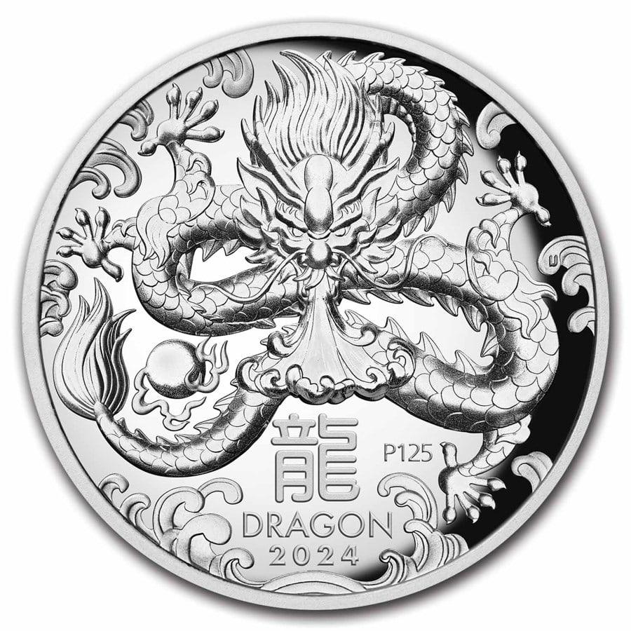 2024 Australia 1 oz Silver: 2024 Australia 1 oz Silver Lunar Dragon Proof (HR, Box & COA) SKU no: RBJ289626 Year: 2024 Grade: Proof Grade Service: None Denomination: 1 Dollar Mint Mark: P - Perth Metal Content: 1 tr