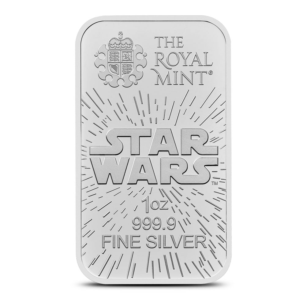1 oz The Royal Mint: 1 oz The Royal Mint Silver Star Wars Light Side Bar (New) SKU no: RBJ5952025 Mint Mark: Not Shown Purity: .9999 Manufacturer: The Royal Mint Thickness: 2.2 mm Condition: New Edge Design: