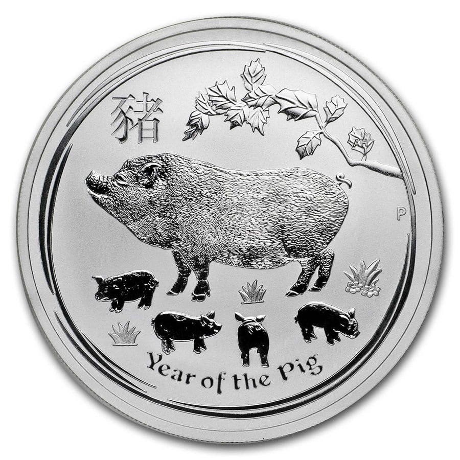 2019 Australia 1 oz Silver: 2019 Australia 1 oz Silver Lunar Pig BU (Series II) SKU no: RBJ171697 Year: 2019 Grade: Brilliant Unc Grade Service: None Denomination: $1.00 Mint Mark: P - Perth Metal Content: 1 troy oz