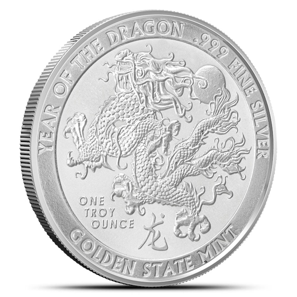 1 oz GSM Year of: 1 oz GSM Year of the Dragon Silver Round (New) SKU no: RBJ5806724 Mint Mark: Not Shown Purity: 0.999 Manufacturer: Golden State Mint Thickness: 3.31 mm Diameter: 39.3 mm Inner Pack: 20