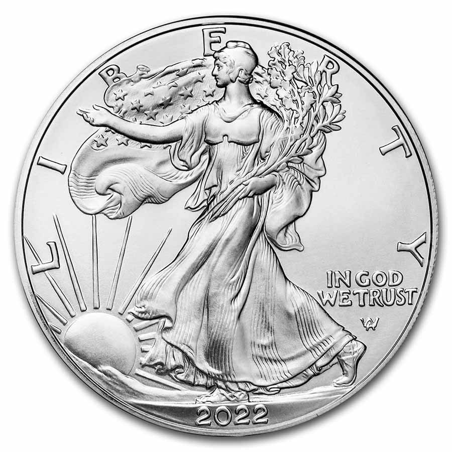 2022 1 oz American Silver: 2022 1 oz American Silver Eagle Coin BU SKU no: RBJ240679 Year: 2022 Grade: Brilliant Unc Grade Service: None Denomination: 1 Dollar Mint Mark: Not Shown Metal Content: 1 troy oz
