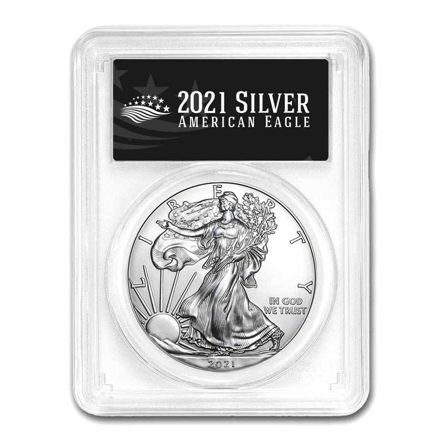 2021 (P) American Silver Eagle: 2021 (P) American Silver Eagle MS-69 PCGS (FDI, Black Label) SKU no: RBJ228608 Year: 2021 Grade: MS-69 Grade Service: PCGS Denomination: $1.00 Mint Mark: Not Shown Metal Content: 1 troy o