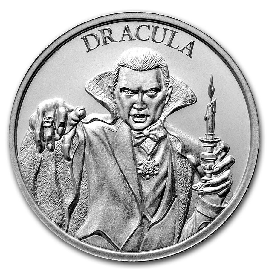 2 oz Silver High Relief: 2 oz Silver High Relief Round - Vintage Horror Series: Dracula SKU no: RBJ208319 Grade: None Grade Service: None Mint Mark: N/A - Not Available Metal Content: 2 troy oz Purity: .999 Thick