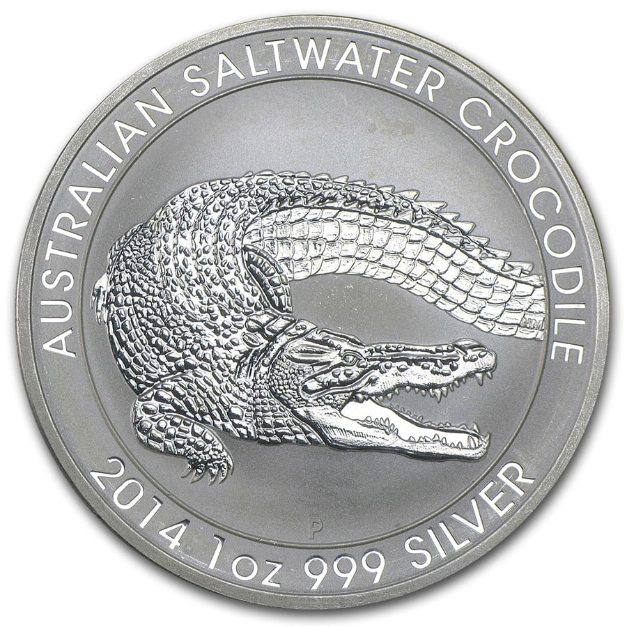 2014 Australia 1 oz Silver: 2014 Australia 1 oz Silver Saltwater Crocodile (Abrasions) SKU no: RBJ90003 Year: 2014 Grade: Brilliant Unc Grade Service: None Denomination: 1 Dollar Mint Mark: P - Perth Metal Content: