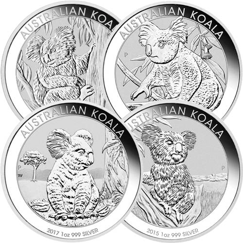 1 oz Australian Silver Koala: 1 oz Australian Silver Koala Coin (Random Year) SKU no: RBJ2498120 Year: Random Mint Mark: P - Perth Mint Purity: .999 Manufacturer: Perth Mint Thickness: 3.2 mm Diameter: 40.6 mm