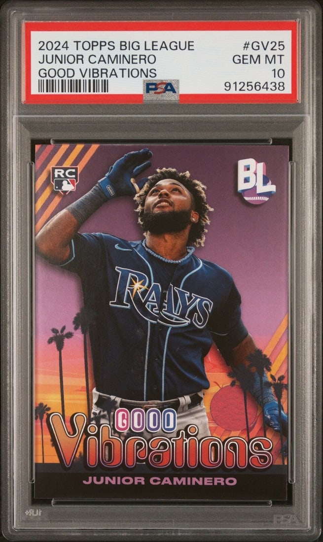 graded 2024 topps big league: graded 2024 topps big league junior caminero #gv25 rookie baseball card PSA 10 SKU: RBJ7935273828440 Graded 2024 Topps Big League Junior Caminero #GV25 Rookie Baseball Card PSA 10