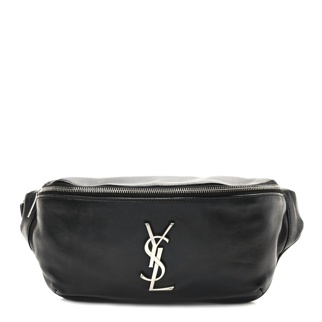 Saint Laurent Calfskin Monogram Belt: Saint Laurent Calfskin Monogram Belt Bag Black Brand: SAINT LAURENT Condition: Excellent Condition Details: Handle: Creases, Exterior: Imprints, faint scuffs, Hardware: Faint scratch(es), Base length: