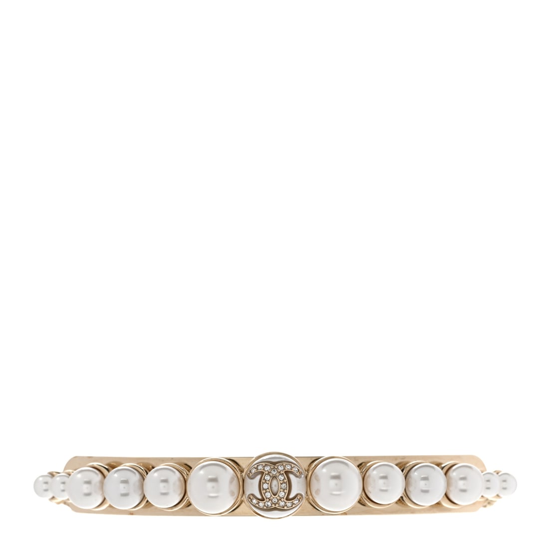 Chanel Pearl Crystal CC Choker: Chanel Pearl Crystal CC Choker Necklace Gold Pearly White Brand: CHANEL Condition: Excellent Condition Details: Hardware: Scratch(es) Year: 2022 Length: 16 in Height: 0.5 in Stone Notes: