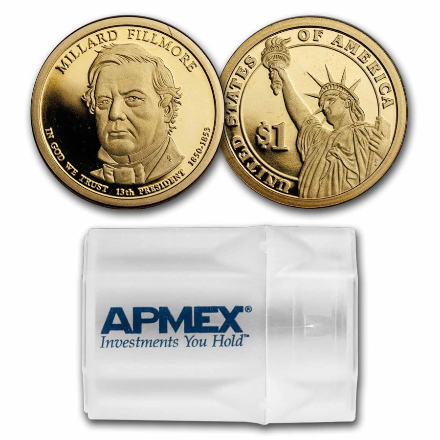 2010-S Millard Fillmore 20-Coin Presidential Dollar: 2010-S Millard Fillmore 20-Coin Presidential Dollar Roll PR SKU no: RBJ231258 Year: 2010 Grade: Proof Grade Service: None Denomination: 1 Dollar Mint Mark: S - San Francisco Metal Content