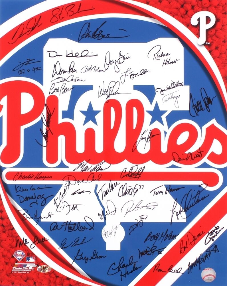 PHILADELPHIA PHILLIES SIGNED 16x20 BEDROSIAN: PHILADELPHIA PHILLIES SIGNED 16x20 BEDROSIAN HERR VIRGIL BOONE DAVIS REED HAYES+ PHILADELPHIA PHILLIES SIGNED 16x20 BEDROSIAN HERR VIRGIL BOONE DAVIS REED HAYES+