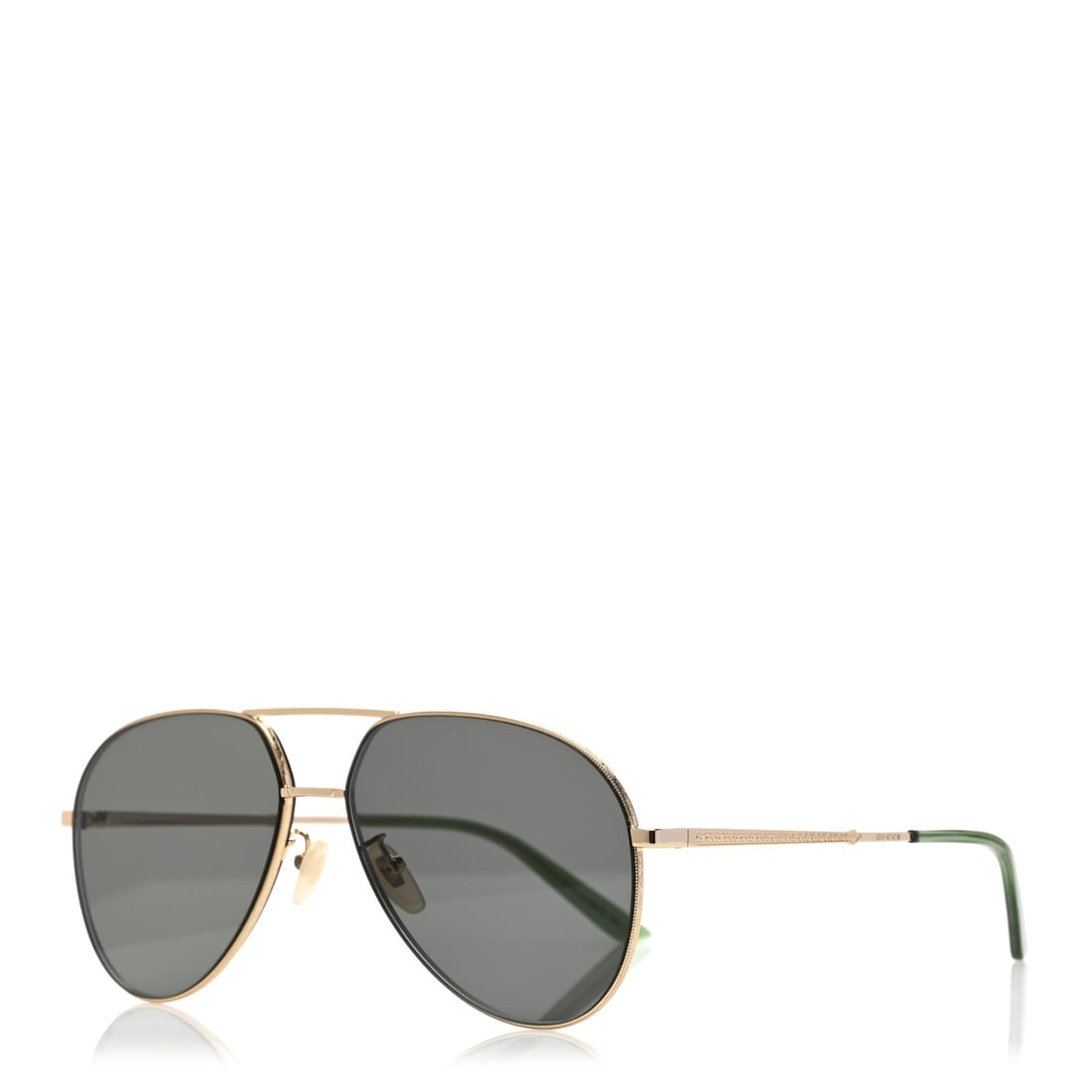 Gucci Metal Aviator Sunglasses GG0356S: Gucci Metal Aviator Sunglasses GG0356S Green Brand: GUCCI Condition: Excellent Condition Details: Exterior: Scratches on frame, Hardware: Faint scratch(es) Width: 6 in Height: 2.25 in Length: 5.75