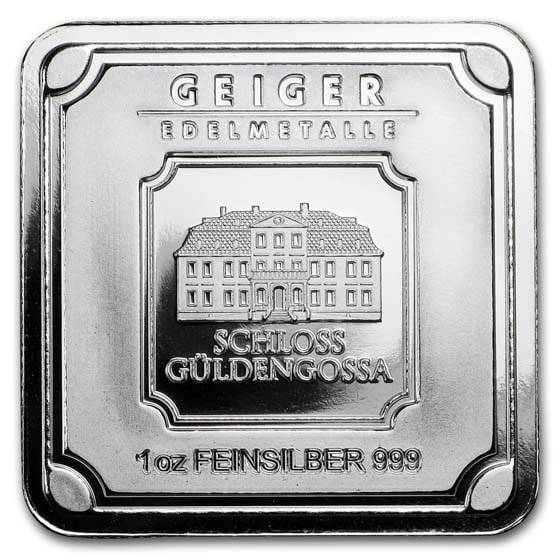 1 oz Silver Bar -: 1 oz Silver Bar - Geiger Edelmetalle (Original Square Series) SKU no: RBJ155910 Year: N/A Grade: None Grade Service: None Mint Mark: N/A - Not Available Metal Content: 1 troy oz Purity: .