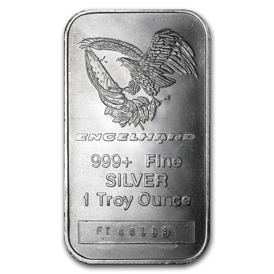 1 oz Silver Bar -: 1 oz Silver Bar - Engelhard (Tall-Eagle Design) SKU no: RBJ60873 Year: N/A Grade: None Grade Service: None Mint Mark: N/A - Not Available Metal Content: 1 troy oz Purity: .999 Th