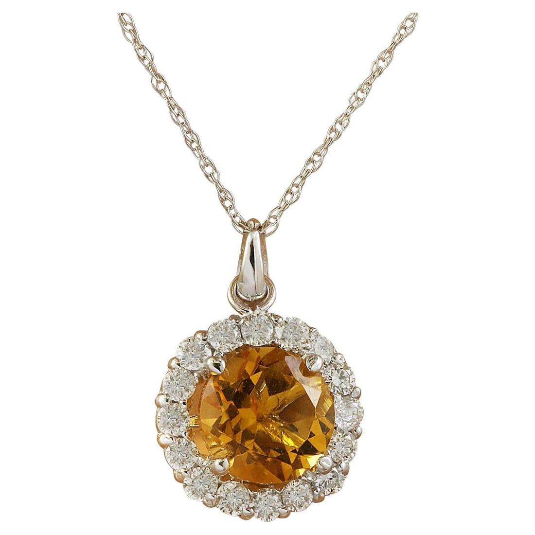 Citrine Diamond Necklace 14K White Gold: Natural Citrine Diamond Necklace 14K White Gold Metal: 14k Gold, White Gold Stone: Diamond, Citrine Stone Cut: Round Cut Place of Origin: United States Period: 2010- Date of Manufacture: 2023 Conditio