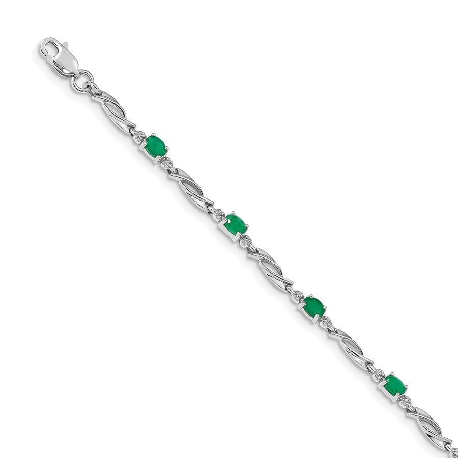14K White Gold w/ Diamond: 14K White Gold w/ Diamond and Emerald Linked Bracelet - 7 in. SKU no: RBJ203241 Metal: Gold Purity: 14K Metal Weight: 4.15 GM Carat Weight: 0.01 Length Of Item: 7 in Chain Length: 7 in