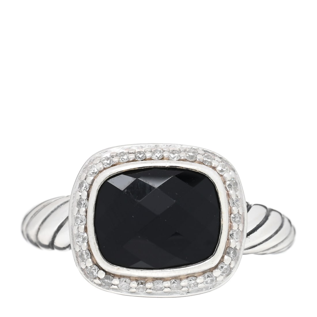 David Yurman Sterling Silver Diamond: David Yurman Sterling Silver Diamond Black Onyx 10mm Noblesse Ring 55 7.25 Brand: DAVID YURMAN Condition: Shows Wear Condition Details: Hardware: Scratch(es), Other: Minor wear to stone(s), Due to gra