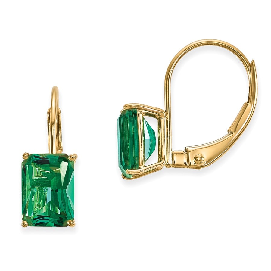 14k 7x5 mm Emerald Cut: 14k 7x5 mm Emerald Cut Mount St. Helens Leverback Earrings SKU no: RBJ164328 Metal: Gold Purity: 14k Length Of Item: 16 mm Stone Type: Mount St. Helens (Helenite) Stone Color: Green Earri