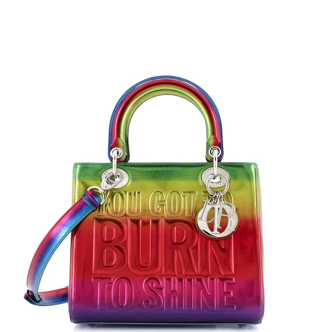 Christian Dior John Giorno Lady: Christian Dior John Giorno Lady Dior Bag Limited Edition Rainbow Metallic Leather Medium Exterior Color: Multicolor Interior Color: Black Exterior Material: Leather Interior Material: Fabric Hardware