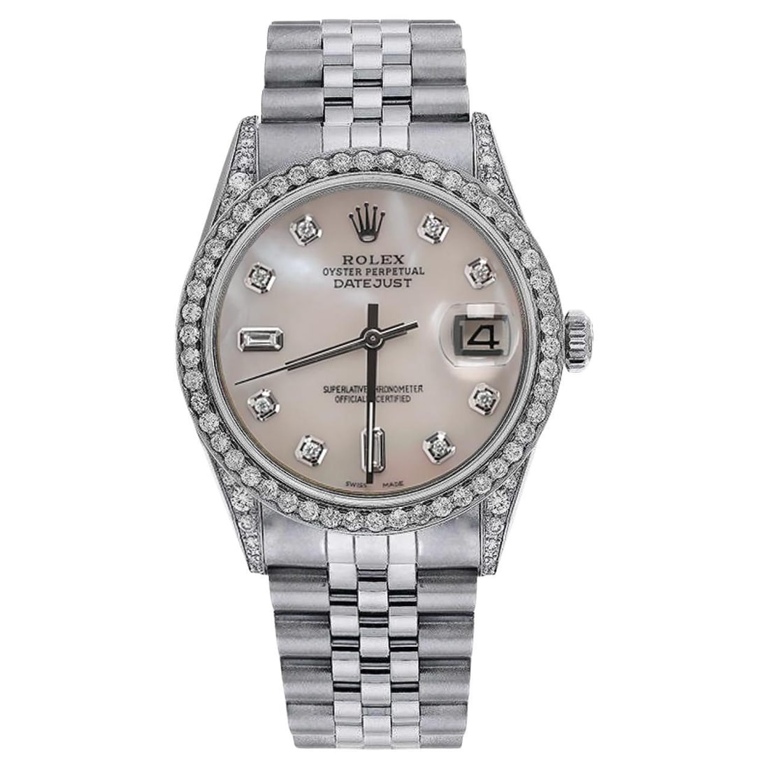 Rolex Datejust MOP 8+2 Diamond: Rolex Datejust MOP 8+2 Diamond Dial with Diamond Bezel & Lugs Wrist Watch Brand: Rolex Design: Datejust WatchDatejust Collection Metal: Stainless Steel Stone: Diamond Stone Cut: Round Cut Dimensio