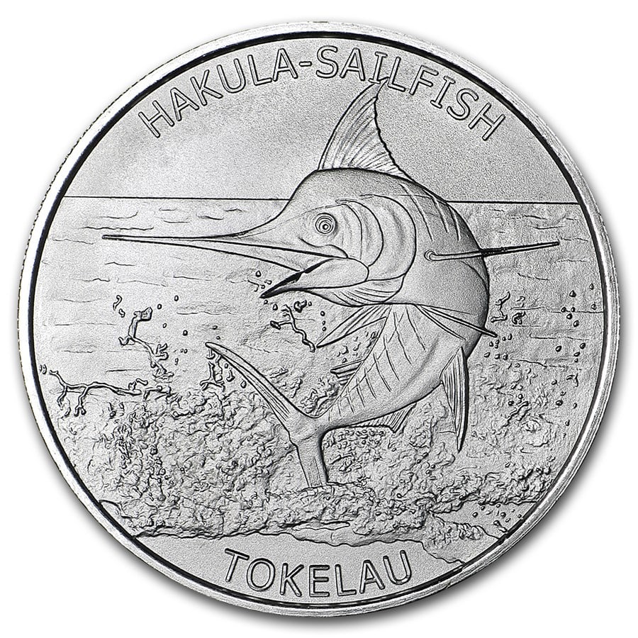 2016 Tokelau 1 oz Silver: 2016 Tokelau 1 oz Silver $5 Hakula Sailfish SKU no: RBJ96418 Year: 2016 Grade: Brilliant Unc Grade Service: None Denomination: 5 Dollars Mint Mark: N/A - Not Available Metal Content: 1 tr