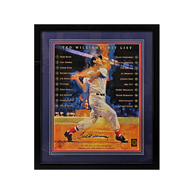 ted williams boston red sox autographed signed framed 16x20 photo hit list (ted williams holo): ted williams boston red sox