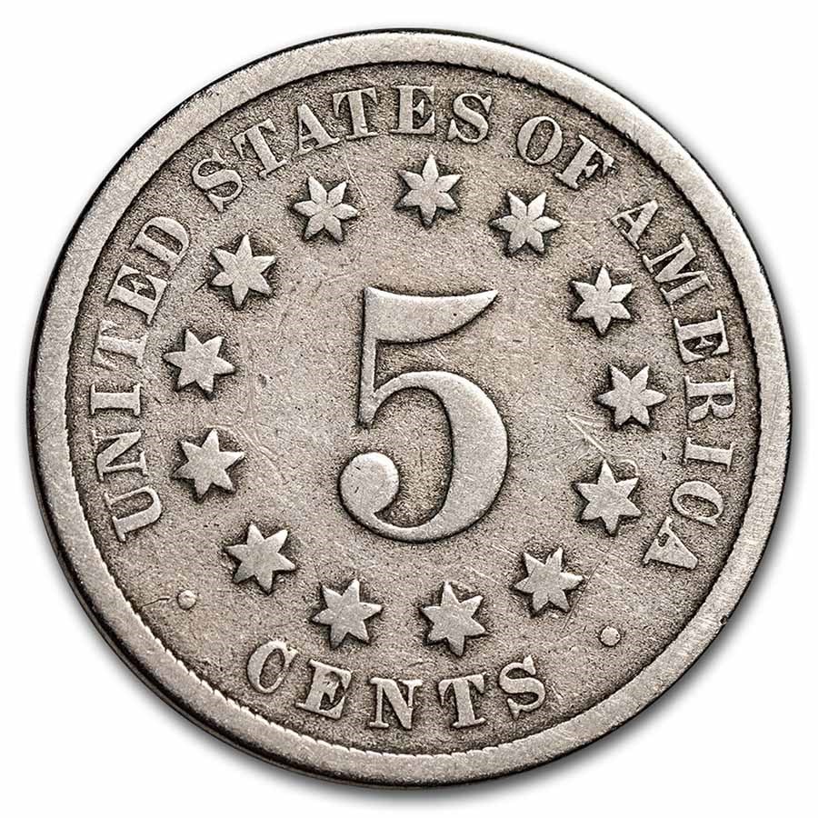 1874 Shield Nickel Good: 1874 Shield Nickel Good SKU no: RBJ231571 Year: 1874 Grade: Good Grade Service: None Denomination: 5 Cents Mint Mark: P - Philadelphia (Not Shown) Metal Content: 0 troy oz Purity