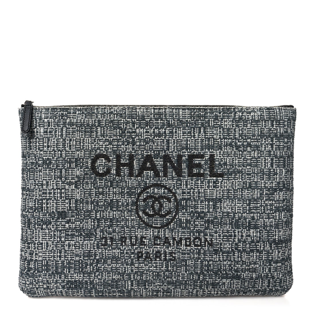 Chanel Canvas Medium Deauville Cosmetic: Chanel Canvas Medium Deauville Cosmetic Pouch Grey Brand: CHANEL Condition: Excellent Condition Details: Exterior: Pilling, , Box, Dust bag, Authenticity card Base length: 13.75 in Height: 9.5 in