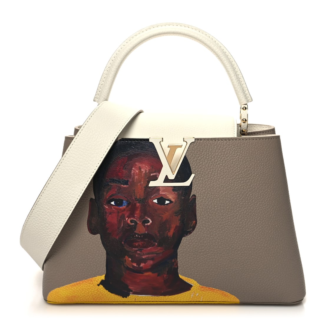 Louis Vuitton Taurillon Artycapucines Henry: Louis Vuitton Taurillon Artycapucines Henry Taylor MM Snow Brand: LOUIS VUITTON Condition: Excellent Condition Details: Hardware: Faint scratch(es), , Dust bag, Strap Base length: 12.25 in Height: 8 i