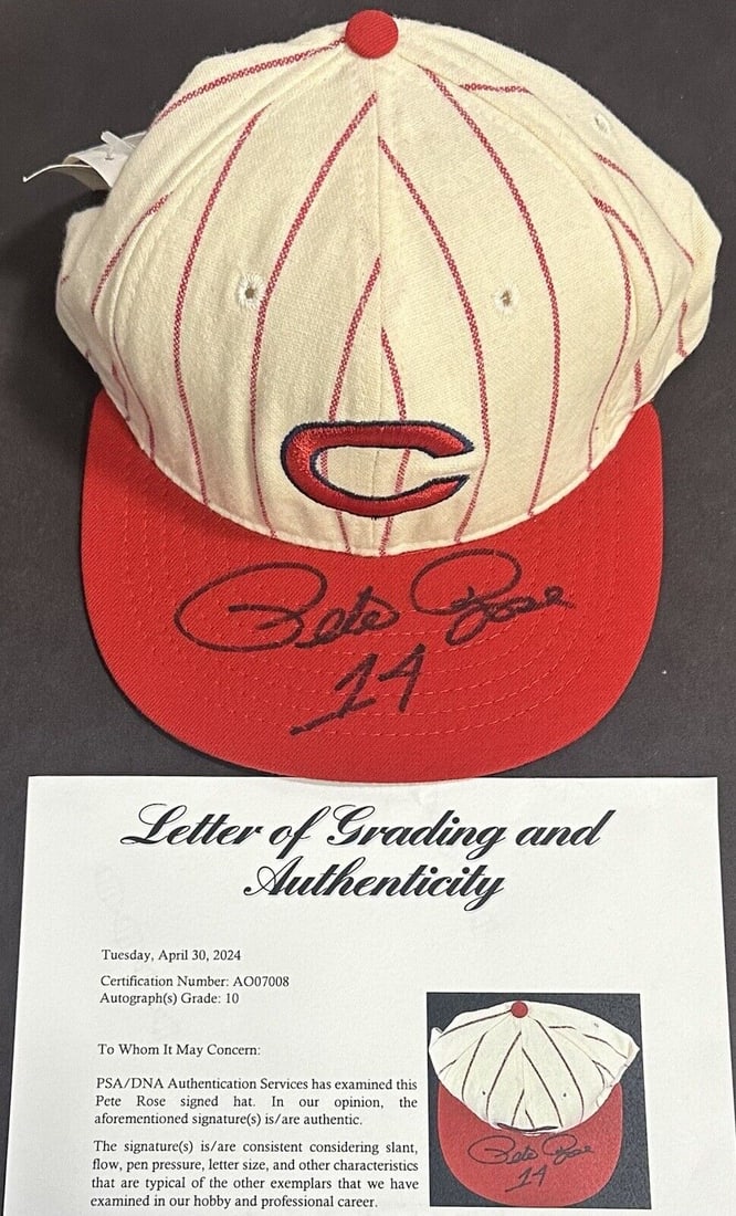pete rose signed roman authentic: pete rose signed roman authentic reds hat PSA 10 GEM mint #14 autograph LOA sz 7 Pete Rose Signed Roman Authentic Reds Hat PSA 10 Gem Mint #14 Autograph LOA Sz 7
