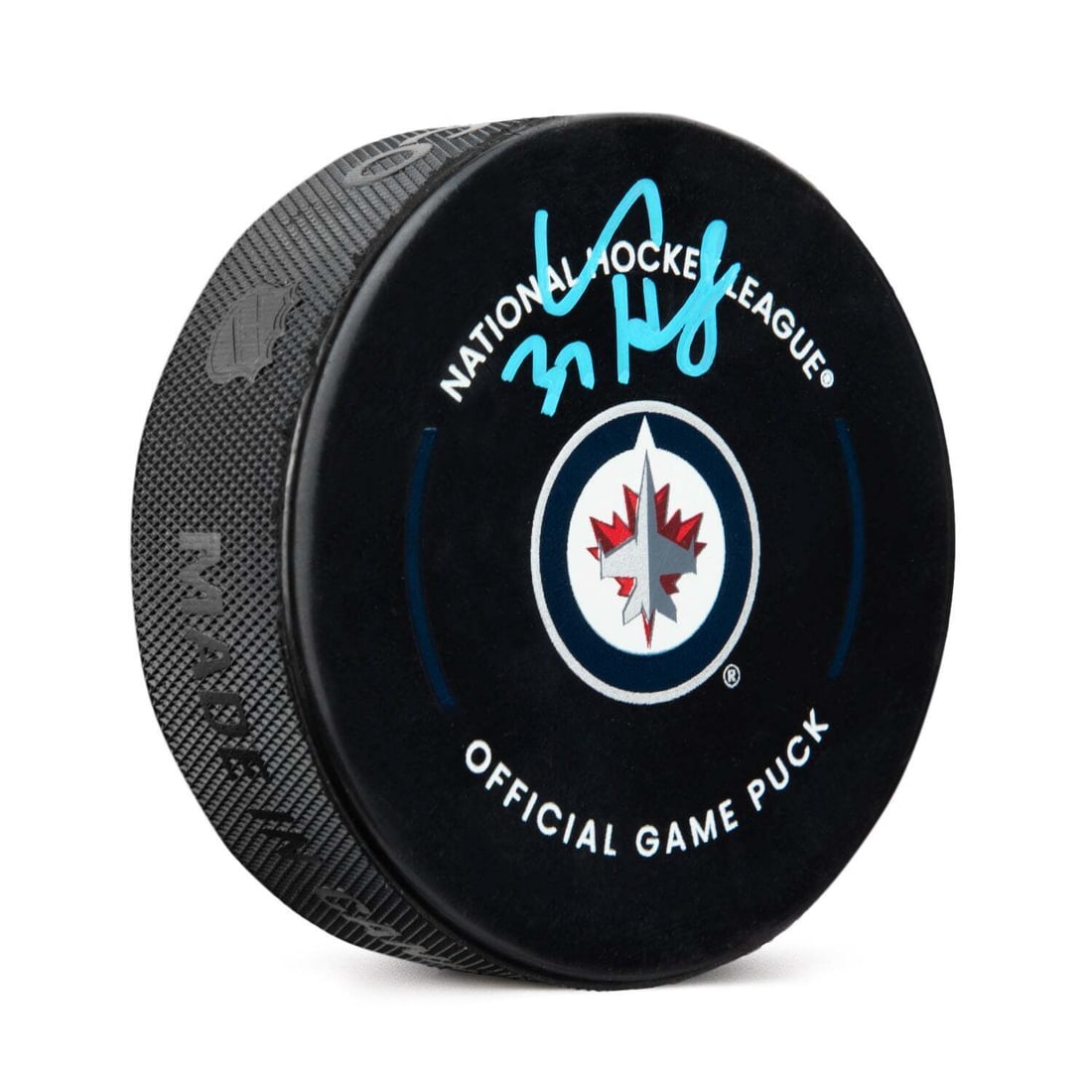 connor hellebuyck signed winnipeg jets: connor hellebuyck signed winnipeg jets official game puck Connor Hellebuyck Signed Winnipeg Jets Official Game Puck