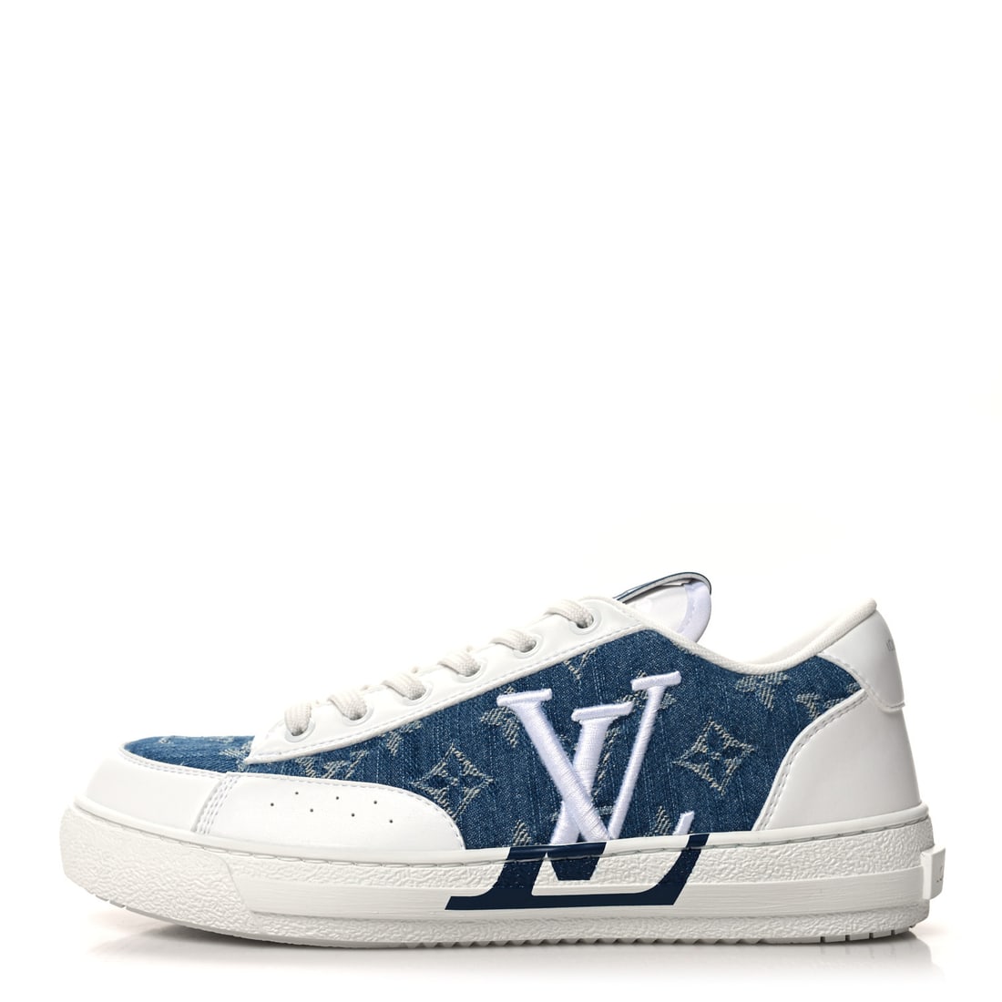 Louis Vuitton Calfskin Monogram Denim: Louis Vuitton Calfskin Monogram Denim Charlie Sneakers 38 White Blue Brand: LOUIS VUITTON Condition: Excellent Condition Details: Size: 6.5 US SKU no: RBJ1486350 This is an authentic pa