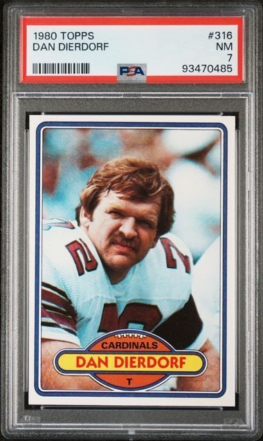 graded 1980 topps dan dierdorf: graded 1980 topps dan dierdorf #316 football card PSA 7 near mint Graded 1980 Topps Dan Dierdorf #316 Football Card PSA 7 Near Mint