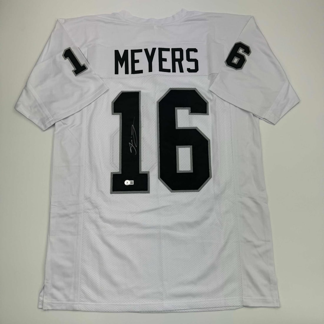 autographed/signed jakobi meyers las vegas: autographed/signed jakobi meyers las vegas oakland white jersey beckett BAS COA Autographed/Signed Jakobi Meyers Las Vegas Oakland White Jersey Beckett BAS COA