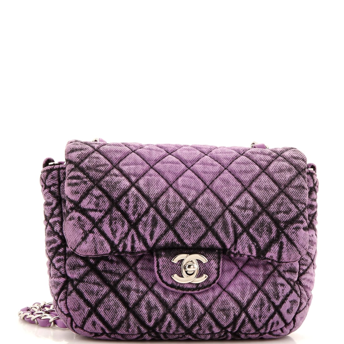 Chanel Denimpression Flap Bag Quilted Distressed: Chanel Denimpression Flap Bag Quilted Distressed Denim Small Exterior Color: Purple Interior Color: Purple Exterior Material: Denim Interior Material: Denim Hardware Color: Silver Accessories: Aut