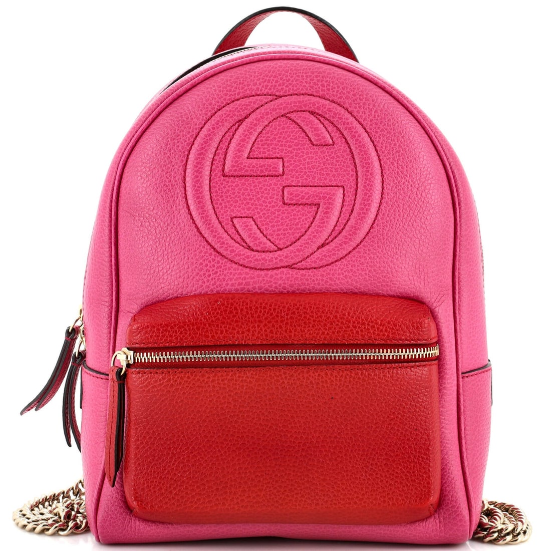 Gucci Soho Chain Backpack Leather: Gucci Soho Chain Backpack Leather Exterior Color: Pink, Multicolor Interior Color: Neutral Exterior Material: Leather Interior Material: Fabric Hardware Color: Gold Tone Estimated Retail: $1,790 <
