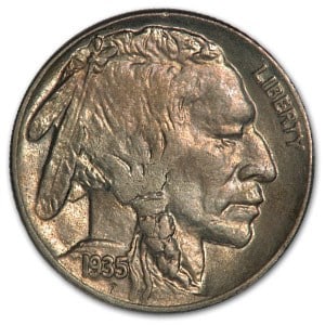 1935 Buffalo Nickel AU: 1935 Buffalo Nickel AU SKU no: RBJ16636 Year: 1935 Grade: Almost Unc Grade Service: None Denomination: $0.05 Mint Mark: P - Philadelphia (Not Shown) Metal Content: 0 troy oz Puri