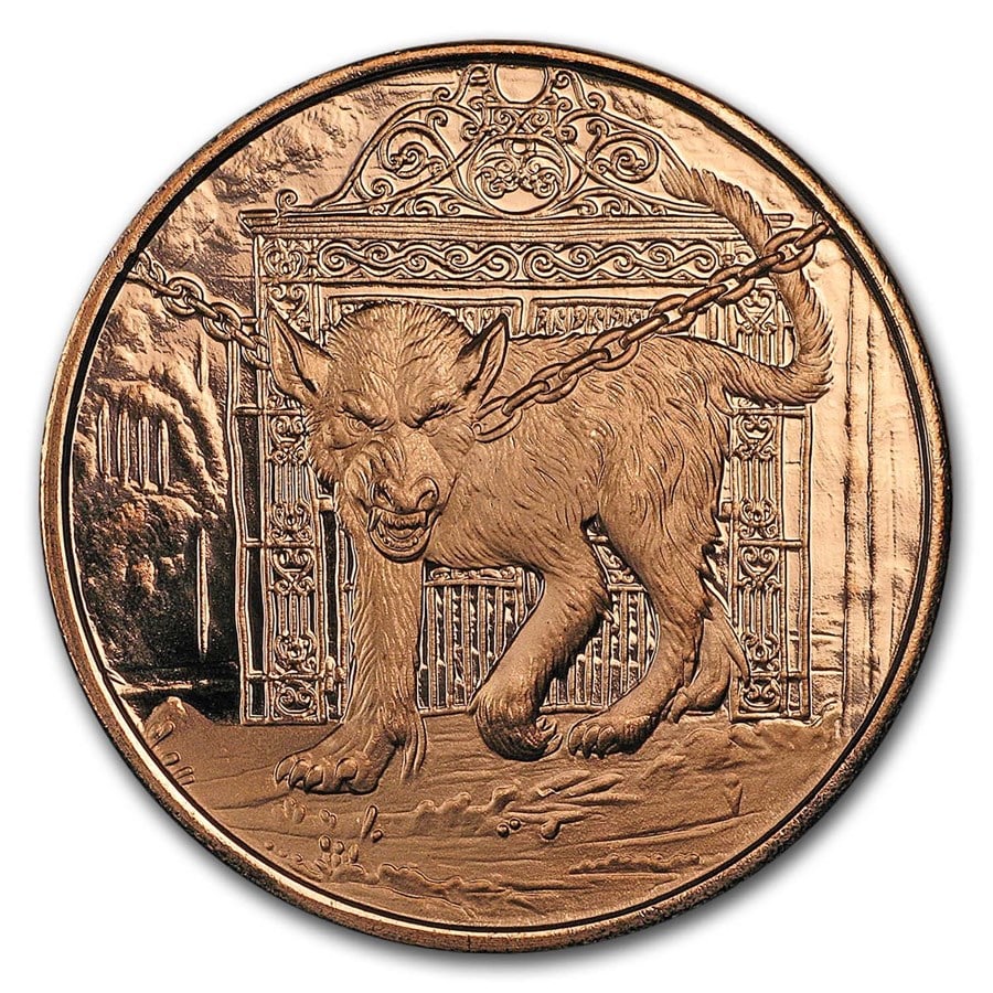 1 oz Copper Round - Nordic: 1 oz Copper Round - Nordic Creatures: Garm SKU no: RBJ163611 Year: N/A Grade: None Grade Service: None Denomination: 1 oz AVDP Mint Mark: None Metal Content: 1 AVDP oz Purity: .9