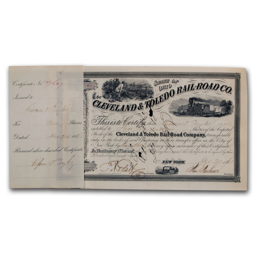 Cleveland & Toledo Railroad Company Stock: Cleveland & Toledo Railroad Company Stock Certificate SKU no: RBJ33108 Year: N/A Grade: None Grade Service: None Denomination: N/A Mint Mark: N/A - Not Available Metal Content: 0 troy oz
