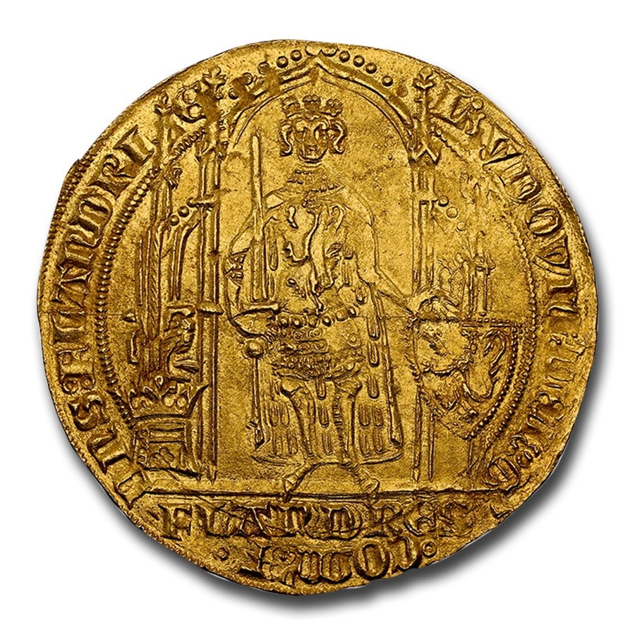 Flanders Gold Chaise DOr Louis II: Flanders Gold Chaise DOr Louis II de Male 1346-1384 AD MS-63 NGC SKU no: RBJ190490 Year: 1346-1384 Grade Service: NGC Denomination: Chaise dOr Metal Content: 0.1463 troy oz Purity: 0 Thic