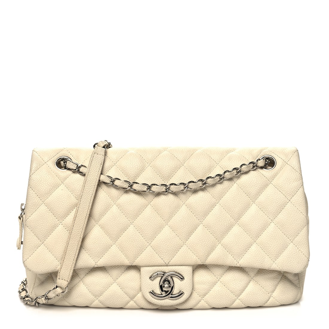 Chanel Caviar Quilted Jumbo Easy Flap: Chanel Caviar Quilted Jumbo Easy Flap Dark White Brand: CHANEL Condition: Shows Wear Condition Details: Exterior: Corner wear, scuffs, discoloration, marks, surface wear, Handle: Surface wear, discolo