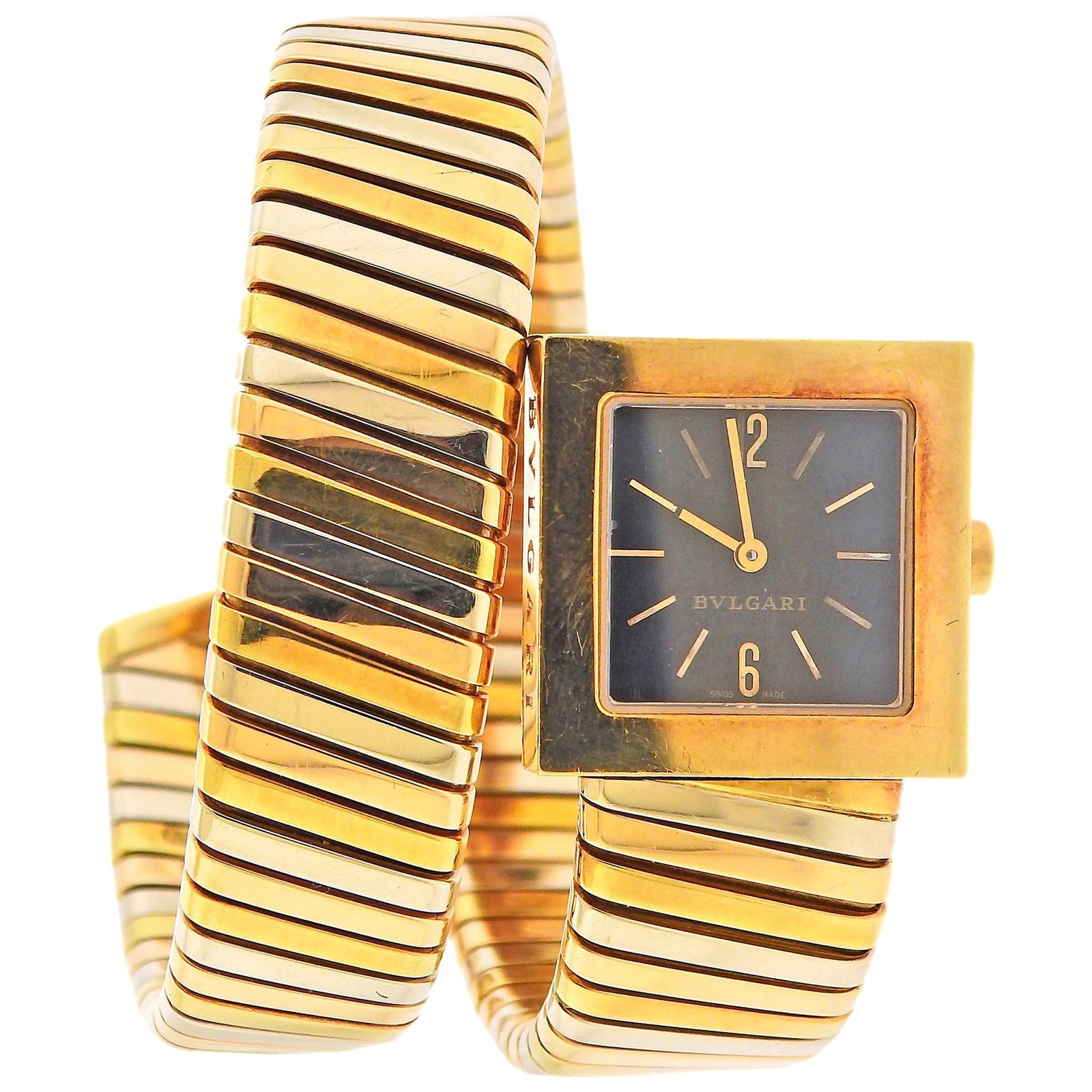 Bulgari Tubogas Tri Color Gold Wrap: Bulgari Tubogas Tri Color Gold Wrap Bracelet Watch SQ 22 1T Gold Place of Origin: Italy Period: 20th Century Date of Manufacture: 20th century Condition: Excellent Wear consistent with age and use. <b