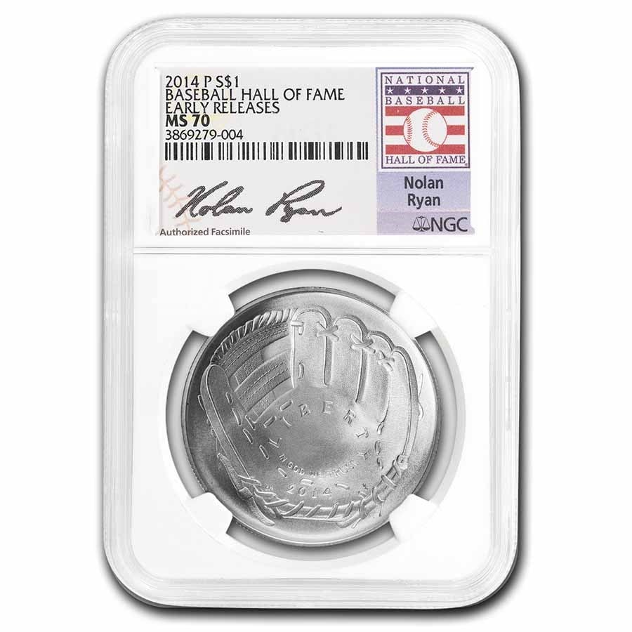 2014-P Baseball HOF $1 Silver Commem: 2014-P Baseball HOF $1 Silver Commem MS-70 NGC (ER) SKU no: RBJ249616 Year: 2014 Grade: MS-70 Grade Service: NGC Denomination: 1 Dollar Mint Mark: P - Philadelphia Metal Content: 0.7734 t