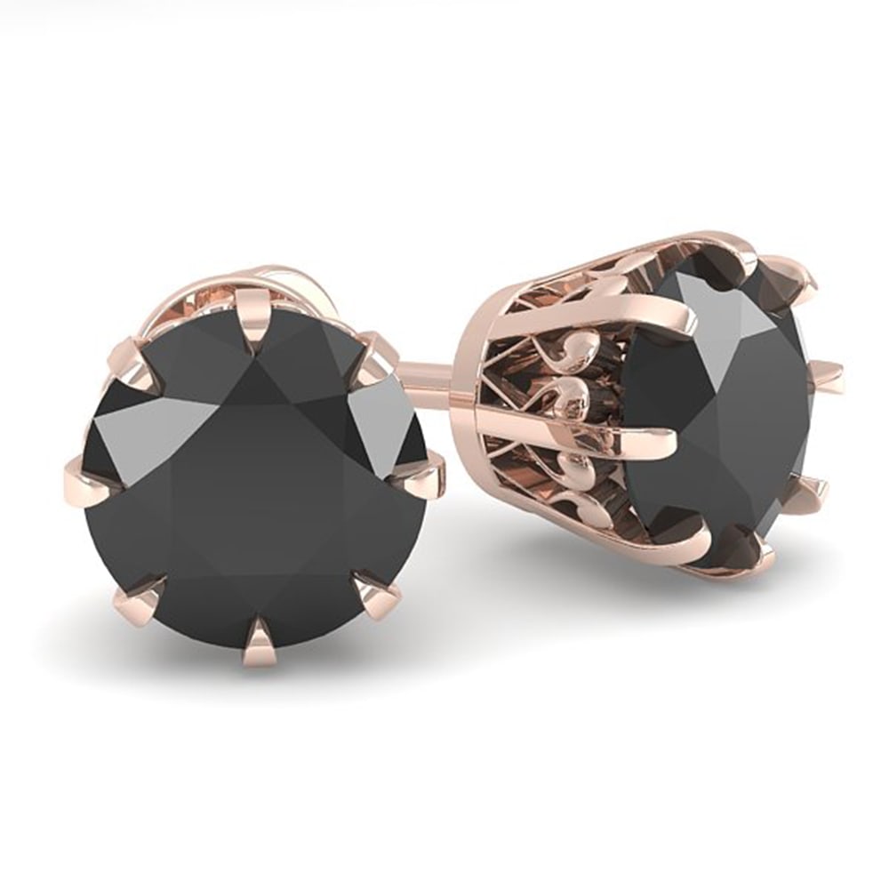 2.0 Ctw Black Diamond Stud Solitaire Earrings Vintage 18k Rose Gold Auction