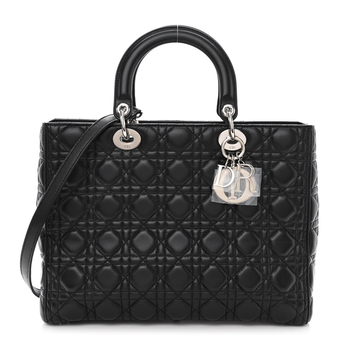 Christian Dior Lambskin Cannage Large Lady: Christian Dior Lambskin Cannage Large Lady Dior Black Brand: CHRISTIAN DIOR Condition: Excellent Condition Details: Exterior: Creases, marks, Handle: Creases, scuffs, Interior: Cigarette odor, marks, 