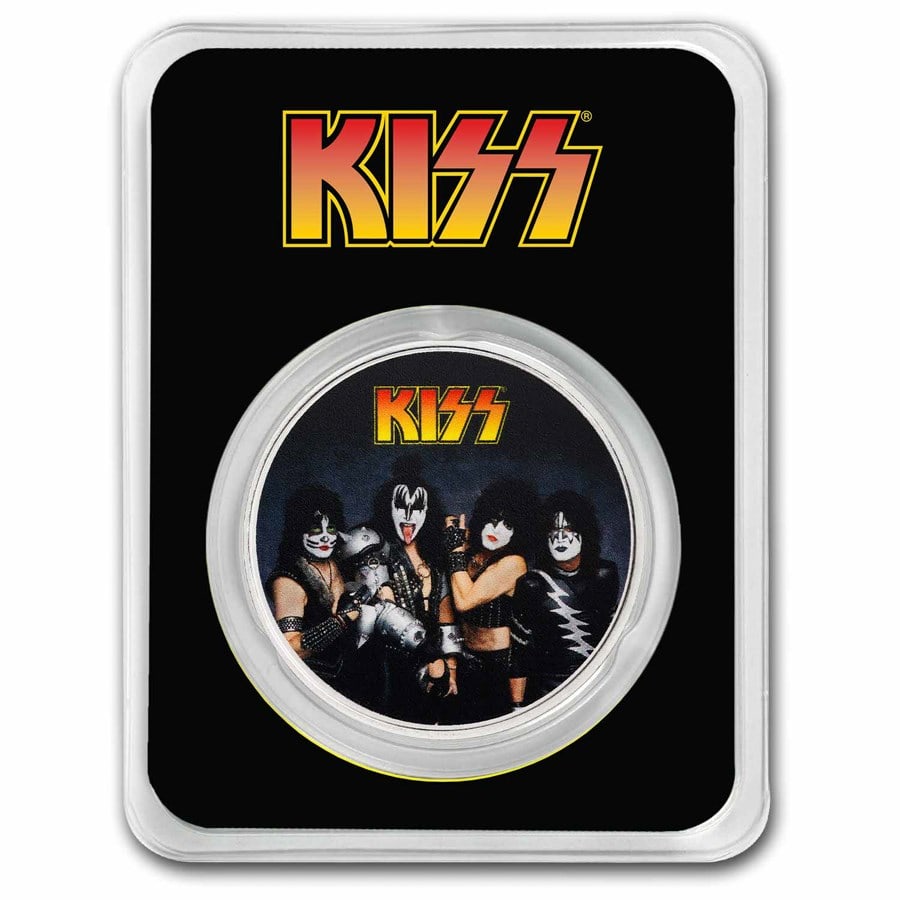 2023 Niue Colorized 1 oz Silver: 2023 Niue Colorized 1 oz Silver $2 KISS 50th Anniversary in TEP SKU no: RBJ272934 Year: 2023 Grade: None Grade Service: None Denomination: 2 Dollars Mint Mark: Not Shown Metal Content: 1