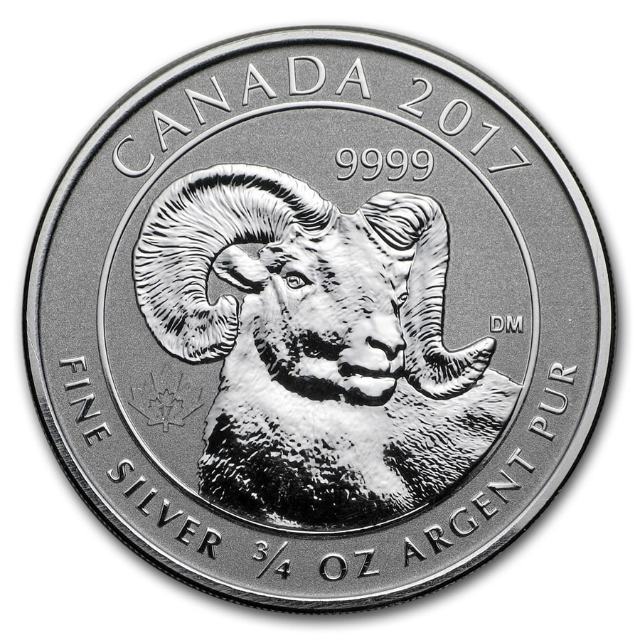 2017 Canada 3/4 oz Silver Big: 2017 Canada 3/4 oz Silver Big Horn Sheep BU SKU no: RBJ151248 Year: 2017 Grade: Brilliant Unc Grade Service: None Denomination: 2 Dollars Mint Mark: RCM (Not Shown) Metal Content: 0.75 tr