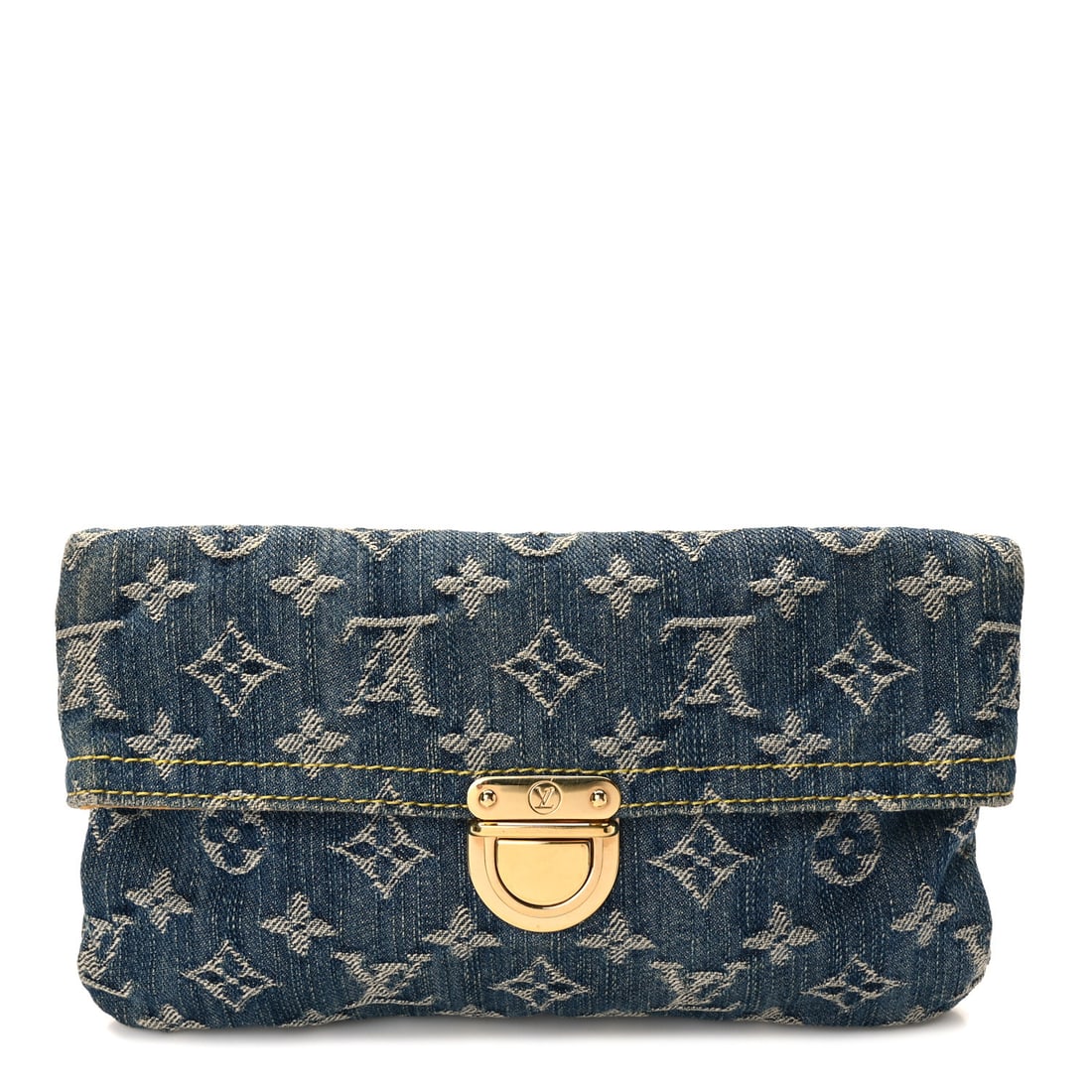 Louis Vuitton LOUIS VUITTON Monogram Denim: Louis Vuitton LOUIS VUITTON Monogram Denim Pochette Plat Clutch Blue Brand: LOUIS VUITTON Condition: Shows Wear Condition Details: Exterior: Patina of vachetta, surface wear, Interior: Surface wear, H
