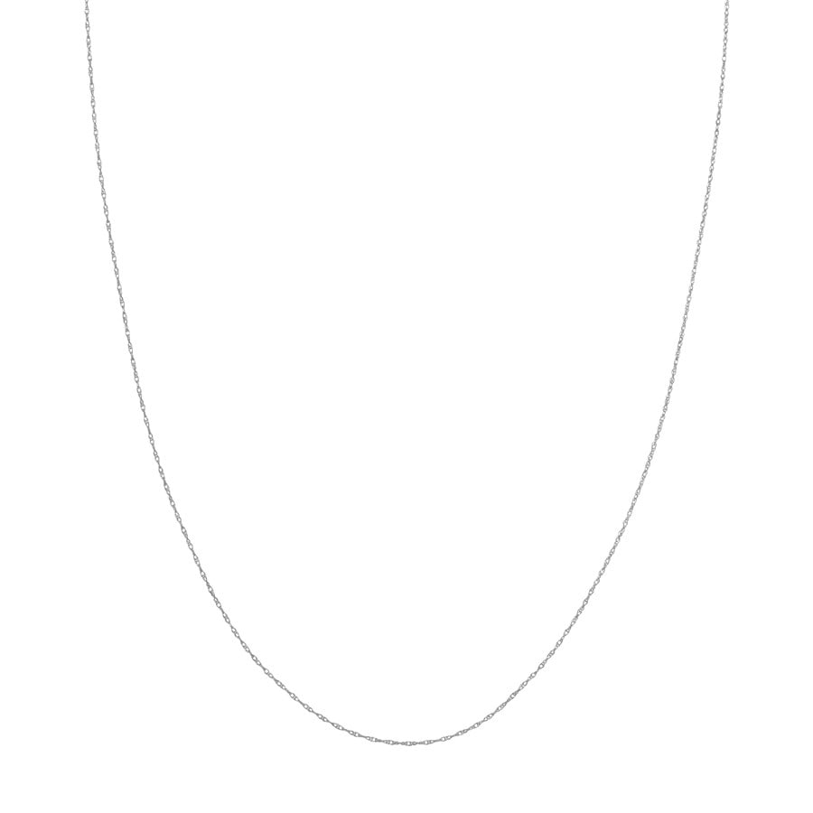 14K White Gold 0.75 mm Replacement: 14K White Gold 0.75 mm Replacement Rope Chain - 16 in. SKU no: RBJ239758 Metal: Gold Purity: 14K Finish: Polished Length Of Item: 16in Chain Type: Replacement Ropes Chain Width: 0.75mm