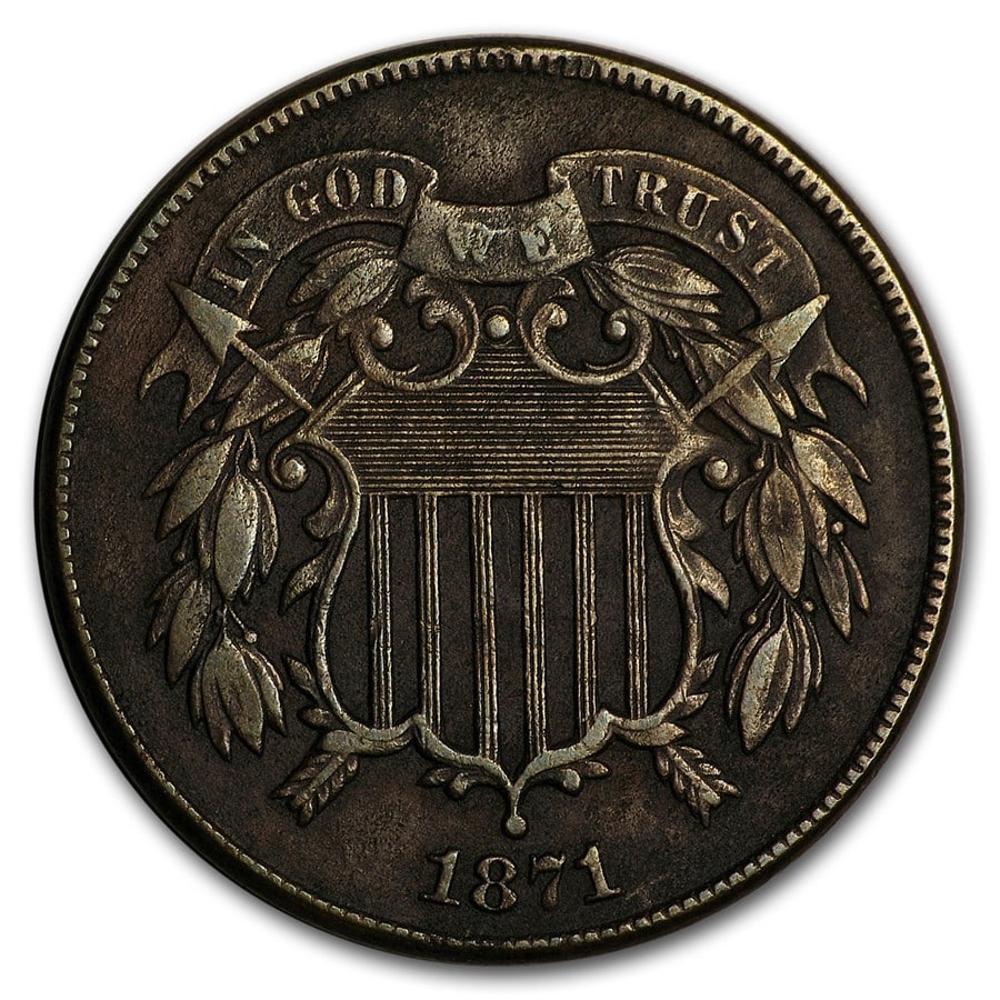 1871 Two Cent Piece VF: 1871 Two Cent Piece VF SKU no: RBJ30267 Year: 1871 Grade: Very Fine Grade Service: None Denomination: 2 Cents Mint Mark: P - Philadelphia (Not Shown) Metal Content: 0 troy oz Pur