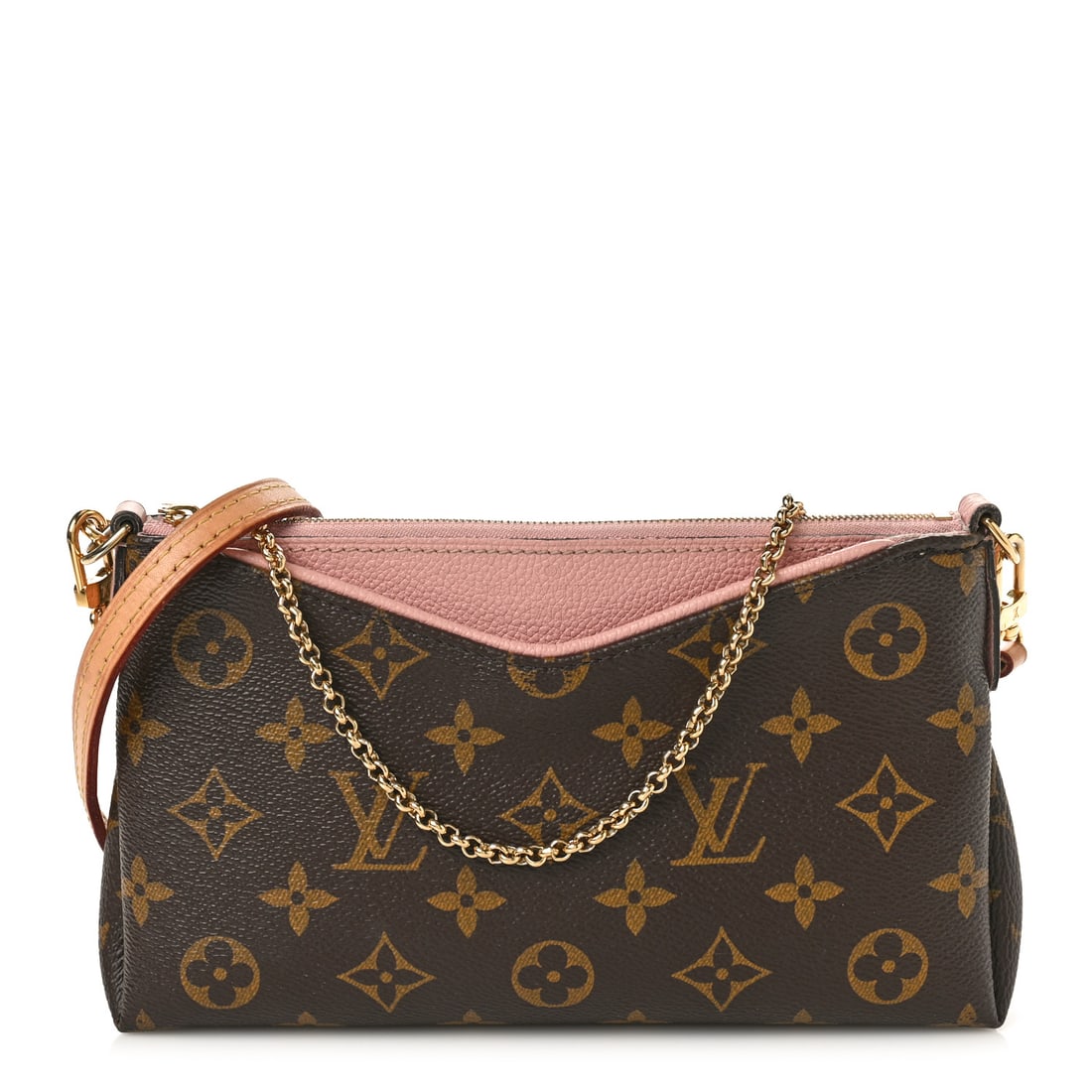 Louis Vuitton LOUIS VUITTON Monogram Pallas: Louis Vuitton LOUIS VUITTON Monogram Pallas Clutch Rose Poudre Brand: LOUIS VUITTON Condition: Shows Wear Condition Details: Exterior: Corner wear, marks, wear at resin glazing, surface wear, Handle:
